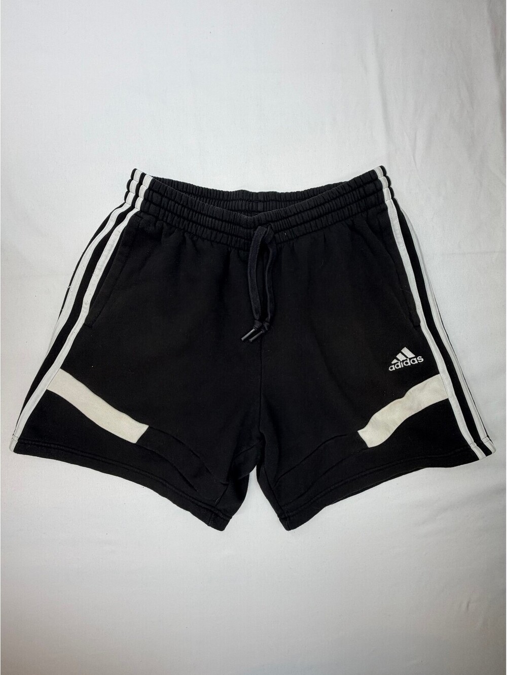 adidas Mens Athletic Shorts Elastic Waist Drawstring 3-Stripes Logo Size M Black